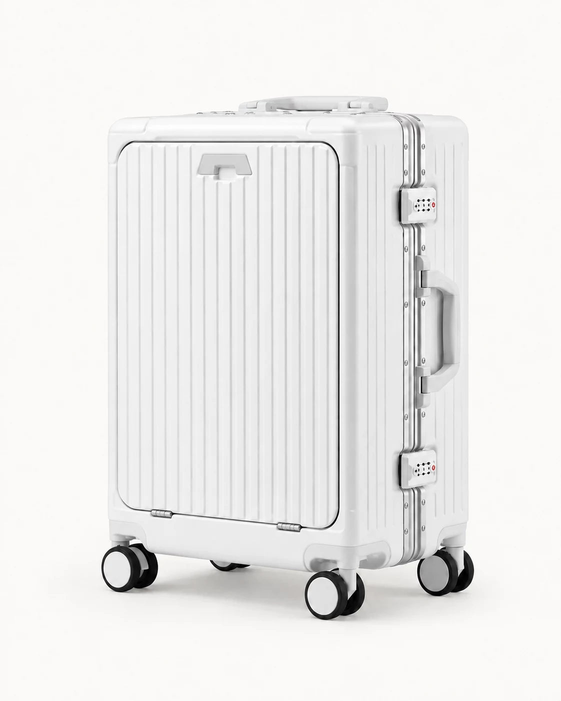 White Portwell suitcase three-quarter view
