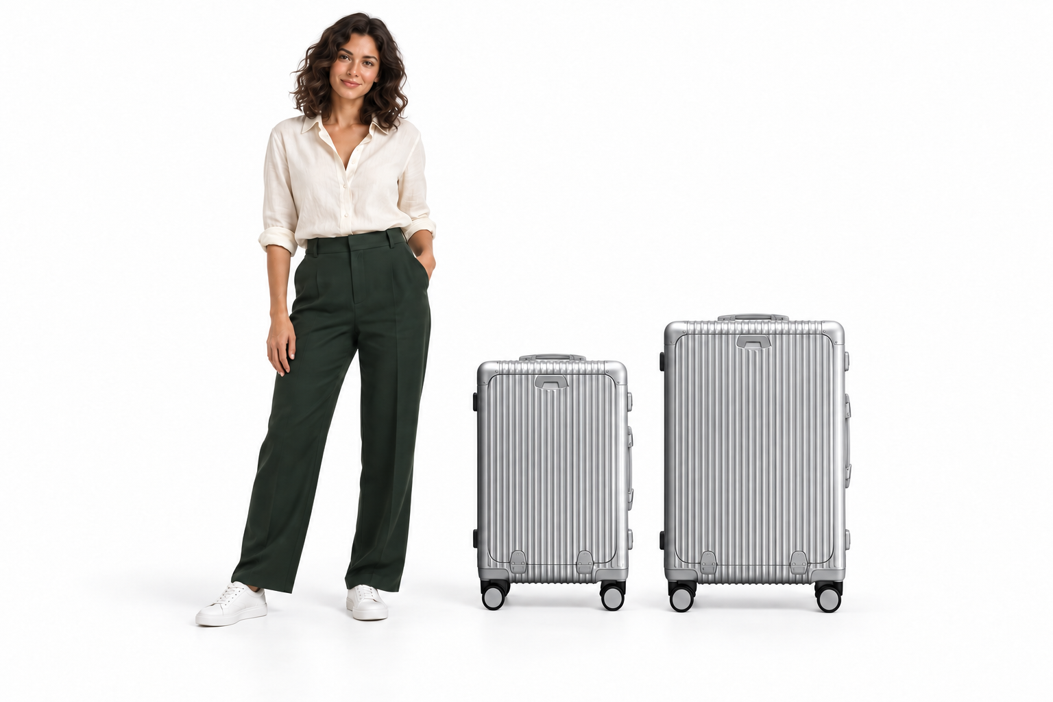 Illustration of a traveller alongside the Carry On and Check In sizes